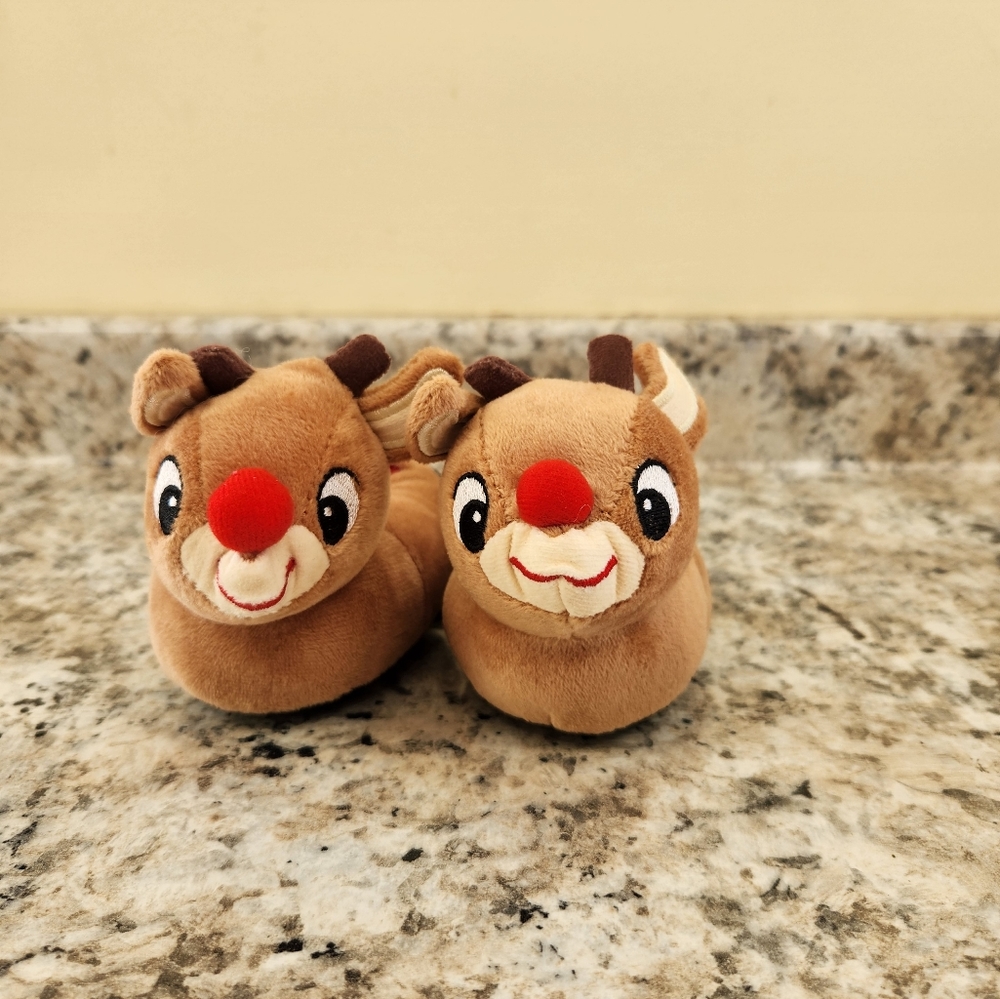 NWT Rudolph the Red Nosed Reindeer Kids Baby Slippers House Shoes Christmas Sz 1 - Picture 6 of 10